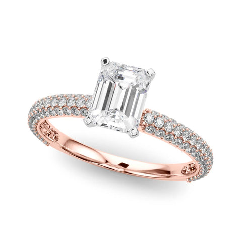 Rose gold Radiant Solitaire with Pave Band and Four-Prong Setting 2