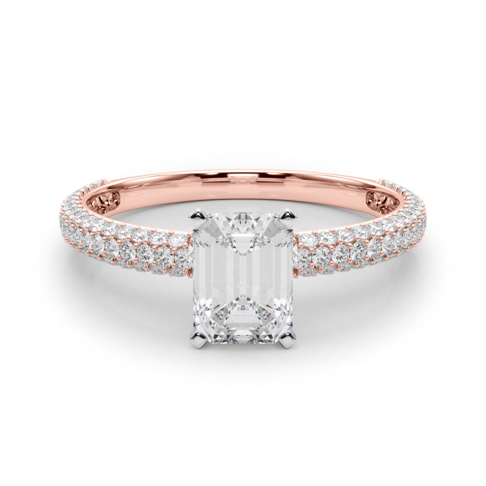 Rose gold Radiant Solitaire with Pave Band and Four-Prong Setting