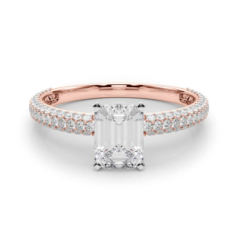 Rose gold Radiant Solitaire with Pave Band and Four-Prong Setting
