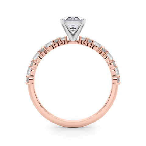 Rose gold Radiant Solitaire with Side Stones, Pave Band, Four-Prong Setting 1