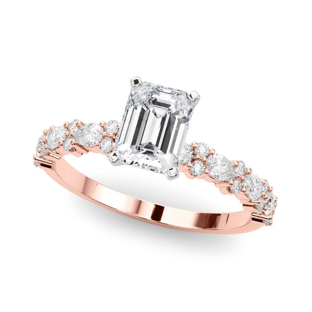 Rose gold Radiant Solitaire with Side Stones, Pave Band, Four-Prong Setting 2