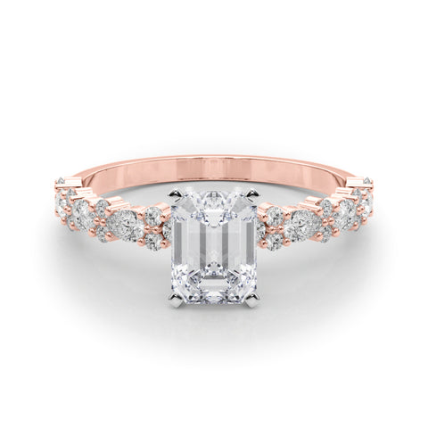 Rose gold Radiant Solitaire with Side Stones, Pave Band, Four-Prong Setting