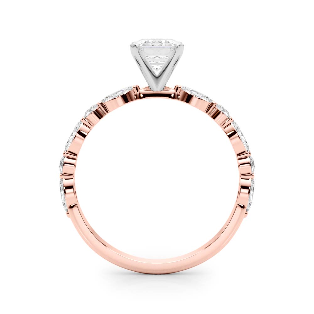 Rose gold Radiant Solitaire with Side Stones on a Pavé Band and Four-Prong Setting 1