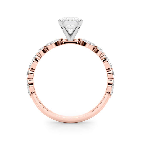 Rose gold Radiant Solitaire with Side Stones on a Pavé Band and Four-Prong Setting 1