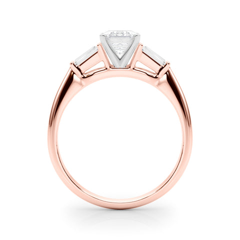 Rose gold Radiant Solitaire with Tapered Baguette Side Stones on a Classic Band with Four-Prong Setting 1