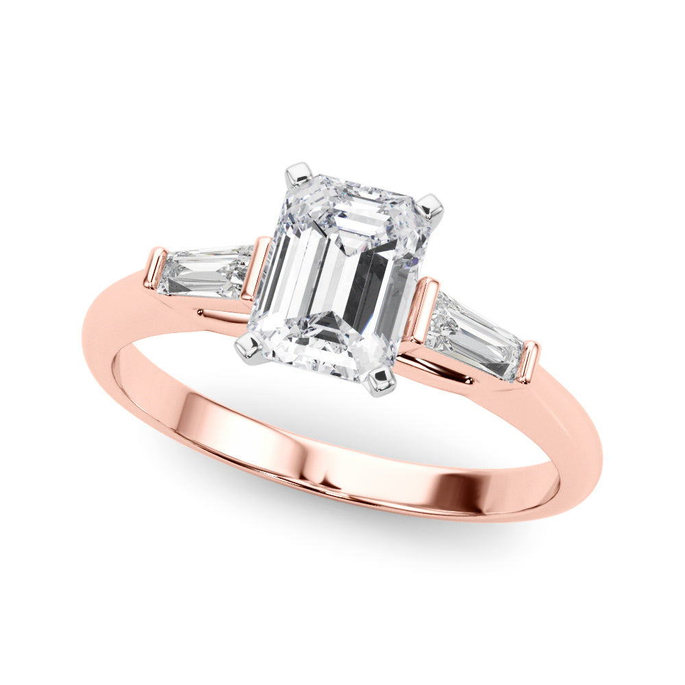 Rose gold Radiant Solitaire with Tapered Baguette Side Stones on a Classic Band with Four-Prong Setting 2