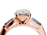 Rose gold Radiant Solitaire with Tapered Baguette Side Stones on a Classic Band with Four-Prong Setting_144