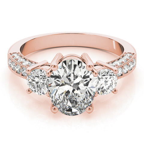 Rose gold Radiant Three-Stone Diamond Ring with Pavé Band and Four-Prong Setting 2