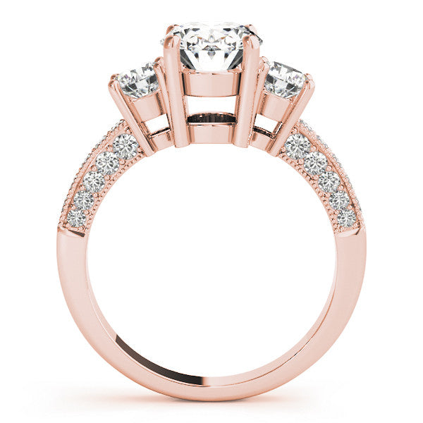 Rose gold Radiant Three-Stone Diamond Ring with Pavé Band and Four-Prong Setting