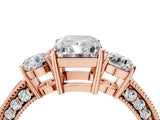 Rose gold Radiant Three-Stone Diamond Ring with Pavé Band and Four-Prong Setting_10