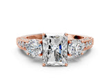 Rose gold Radiant Three-Stone Diamond Ring with Pavé Band and Four-Prong Setting_6