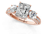 Rose gold Radiant Three-Stone Diamond Ring with Pavé Band and Four-Prong Setting_7
