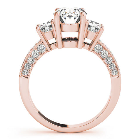 Rose gold Radiant Three-Stone Diamond Ring with Pavé Band and Four-Prong Setting