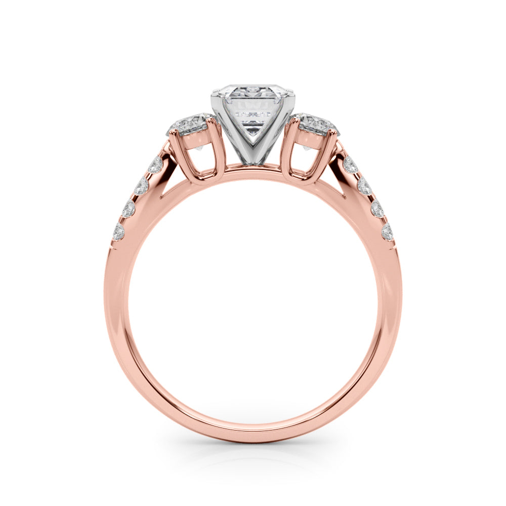 Rose gold Radiant Three-Stone Diamond Ring with Pavé Split Shank and Four-Prong Setting 1