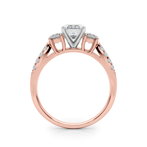 Rose gold Radiant Three-Stone Diamond Ring with Pavé Split Shank and Four-Prong Setting 1