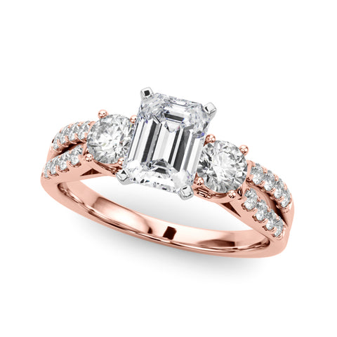 Rose gold Radiant Three-Stone Diamond Ring with Pavé Split Shank and Four-Prong Setting 2