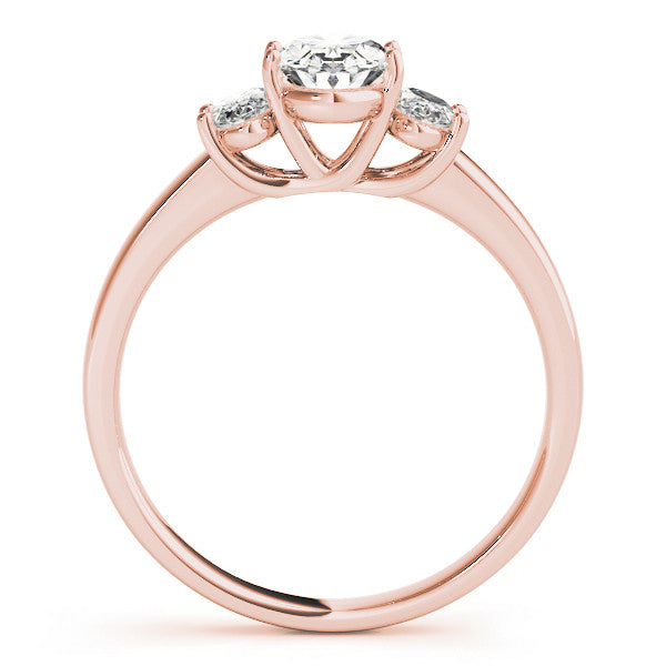 Rose gold Heart Three-Stone Diamond Ring with Prong Setting on a Classic Band