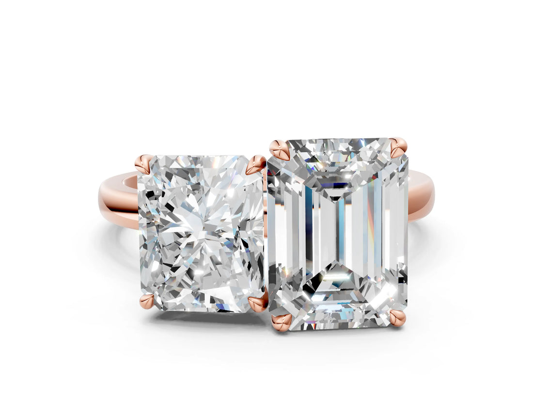 Rose gold Radiant and Emerald Cut Toi Moi Ring with Prong Setting_50