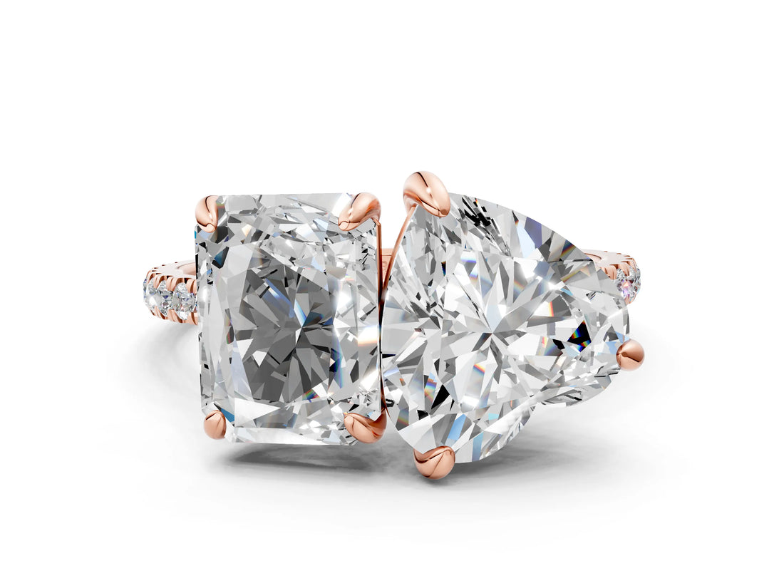 Rose gold Radiant and Heart Toi Moi Ring with Prong Setting and Micro Pave Band