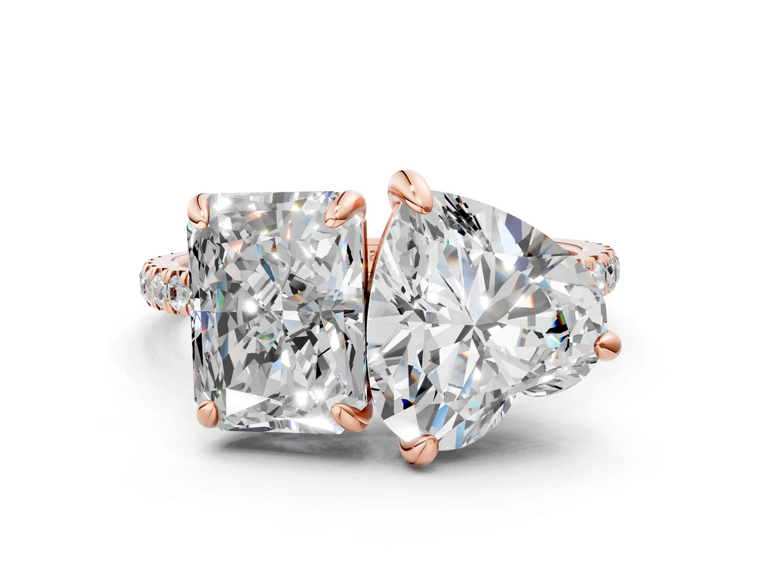 Rose gold Radiant and Heart Toi Moi Ring with Prong Setting and Pave Band