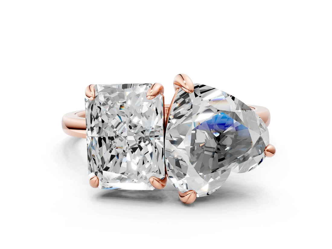 Rose gold Radiant and Heart Toi Moi Ring with Prong Setting and Plain Band