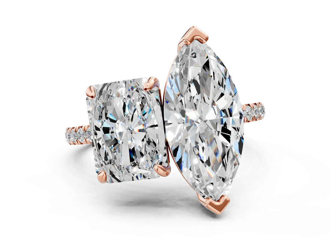 Rose gold Radiant and Marquise Toi Moi Ring with Prong Setting and Micro Pave Band