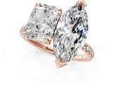 Rose gold Radiant and Marquise Toi Moi Ring with Prong Setting and Pave Band 1