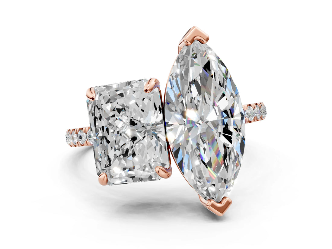 Rose gold Radiant and Marquise Toi Moi Ring with Prong Setting and Pave Band