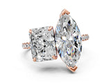 Rose gold Radiant and Marquise Toi Moi Ring with Prong Setting and Pave Band