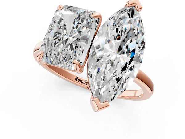 Rose gold Radiant and Marquise Toi Moi Ring with Prong Setting and Plain Band