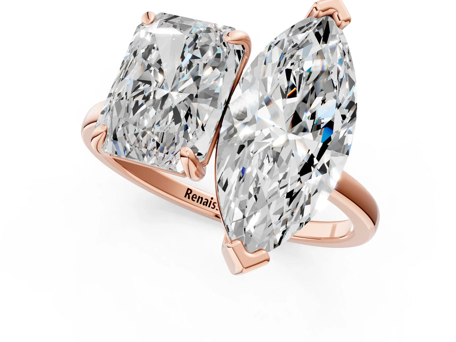 Rose gold Radiant and Marquise Toi Moi Ring with Prong Setting and Plain Band