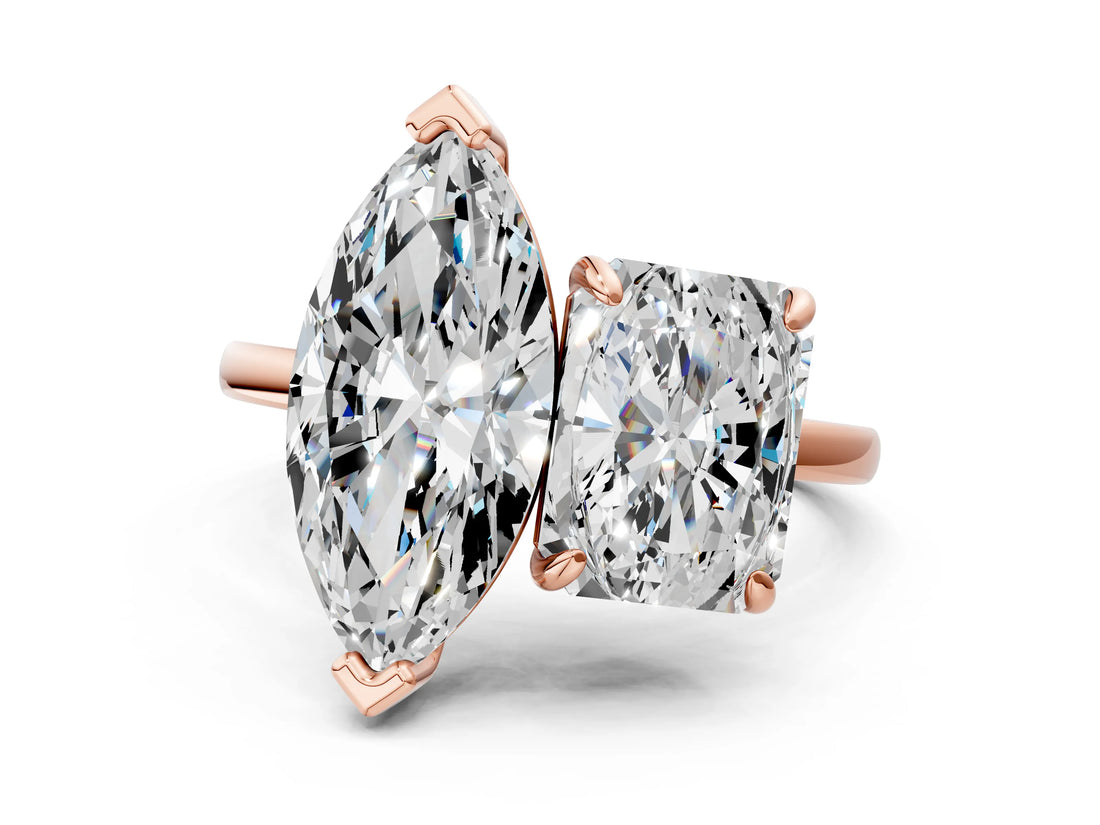 Rose gold Radiant and Marquise Toi Moi Ring with Prong Setting and Plain Band