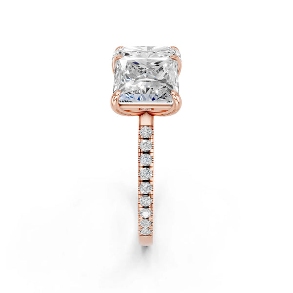 Rose gold Radiant and Princess Toi Moi Ring with Prong Setting and Micro Pave Band