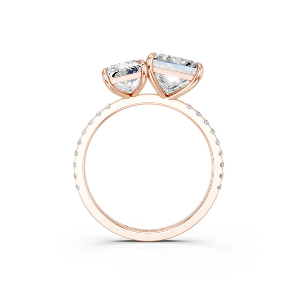 Rose gold Radiant and Princess Toi Moi Ring with Prong Setting and Micro Pave Band