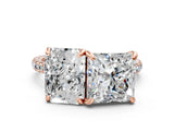 Rose gold Radiant and Princess Toi Moi Ring with Prong Setting and Pave Band 1
