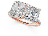 Rose gold Radiant and Princess Toi Moi Ring with Prong Setting and Pave Band 2