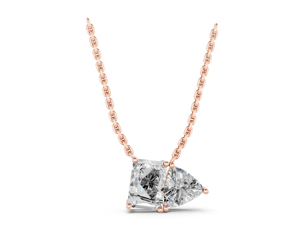 Rose gold Radiant and Trillion Diamond Two-Stone Pendant with Prong Setting