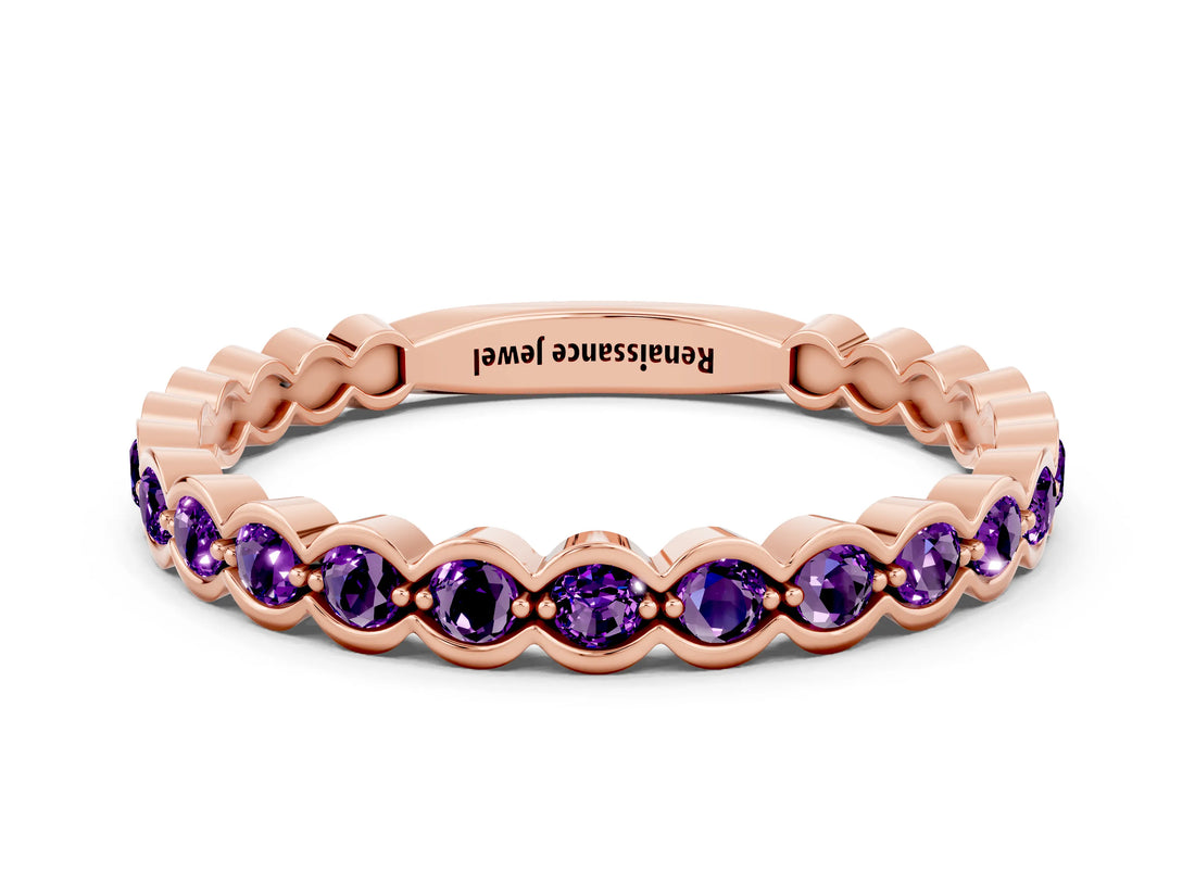 Rose gold Round Amethyst Bezel Set Eternity Band_6