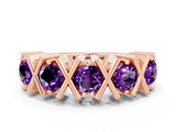 Rose gold Round Amethyst Channel Set Band with X-Prong Detail_6
