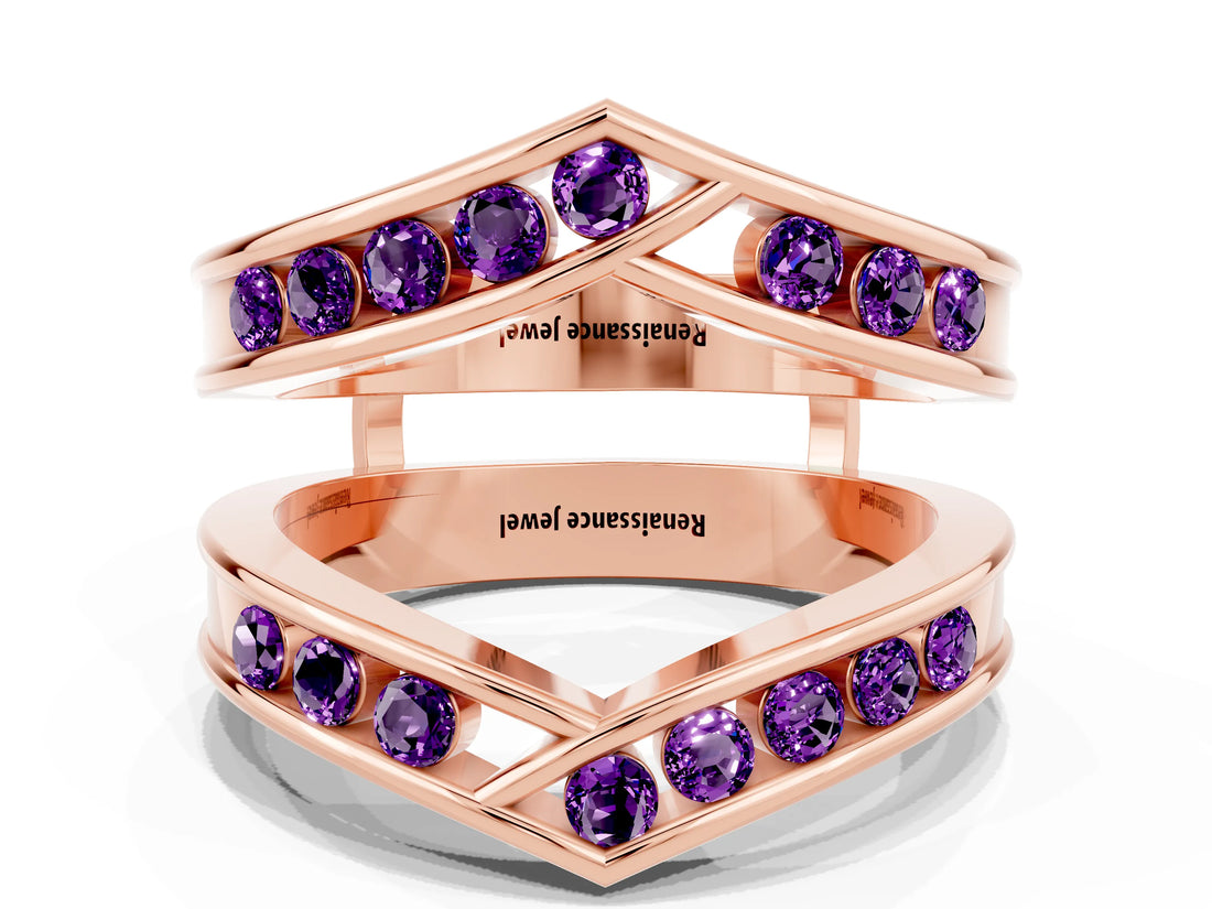 Rose gold Round Amethyst Channel-Set Chevron Band_6