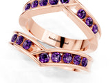 Rose gold Round Amethyst Channel-Set Chevron Band_7