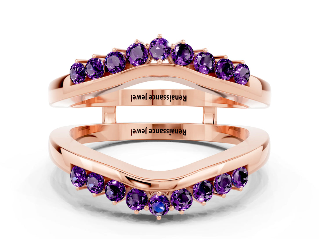 Rose gold Round Amethyst Chevron Contour Band with Prong Setting_6