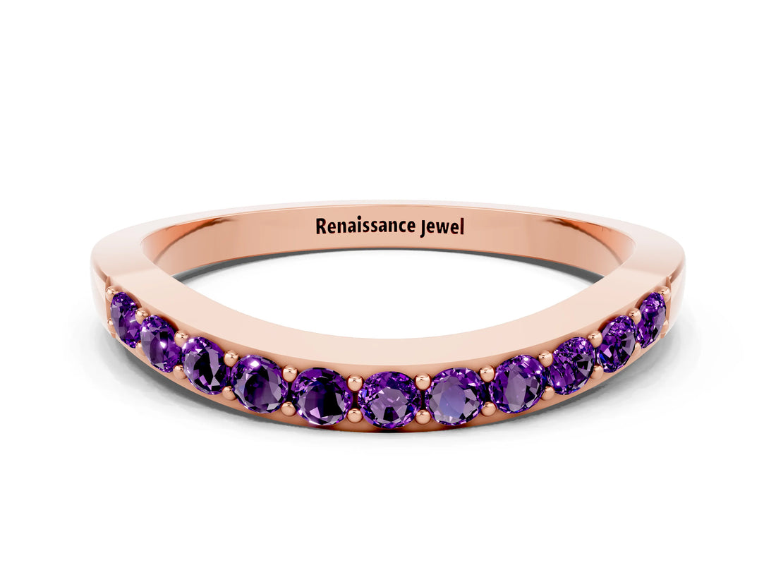 Rose gold Round Amethyst Curved Wedding Band with Channel Setting_6