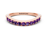 Rose gold Round Amethyst Curved Wedding Band with Channel Setting_6