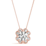 Rose gold Round Amethyst Flower Halo Pendant with Four-Prong Setting