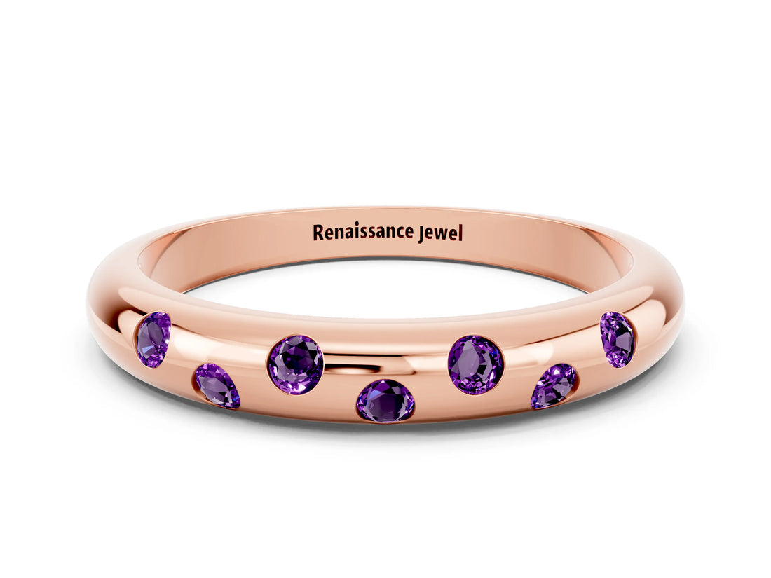 Rose gold Round Amethyst Flush-Set Comfort Fit Band_6