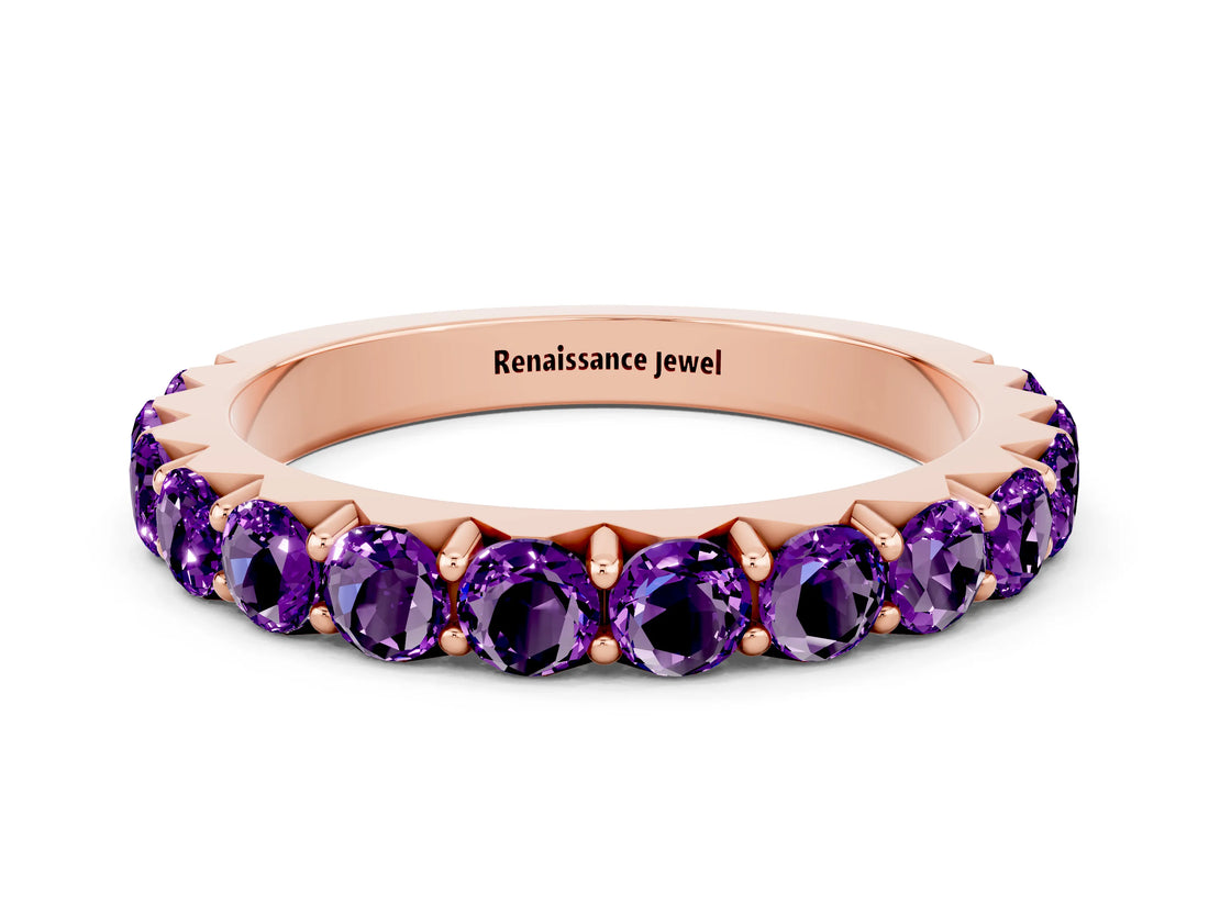 Rose gold Round Amethyst Half Eternity Band with Classic Prong Setting_6