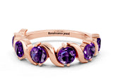 Rose gold Round Amethyst Half Eternity Band with Wave Prong Setting_6