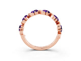 Rose gold Round Amethyst Half Eternity Band with Wave Prong Setting_9