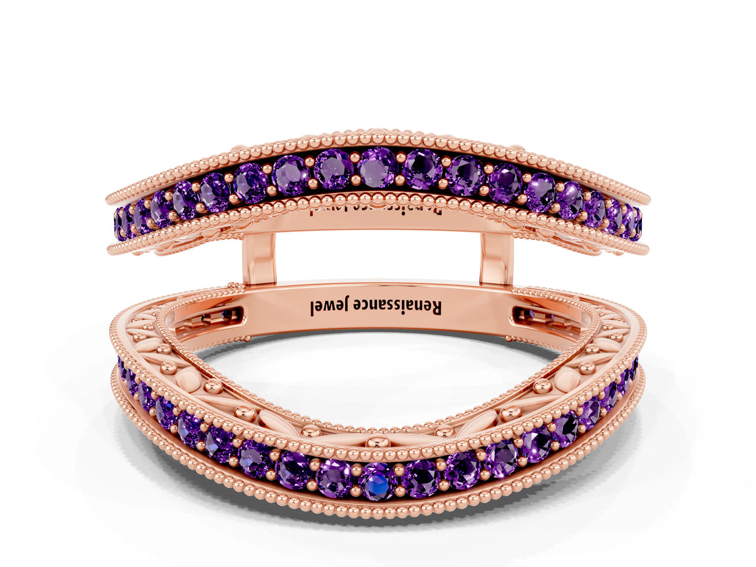 Rose gold Round Amethyst Milgrain Eternity Band with Channel Setting_18